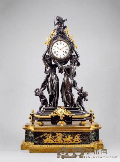 1880年 理石雕塑台钟 106×66cm