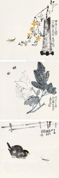 陈寿岳 花鸟 （三帧） 镜心