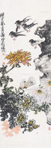 陈子奋 菊石飞燕图