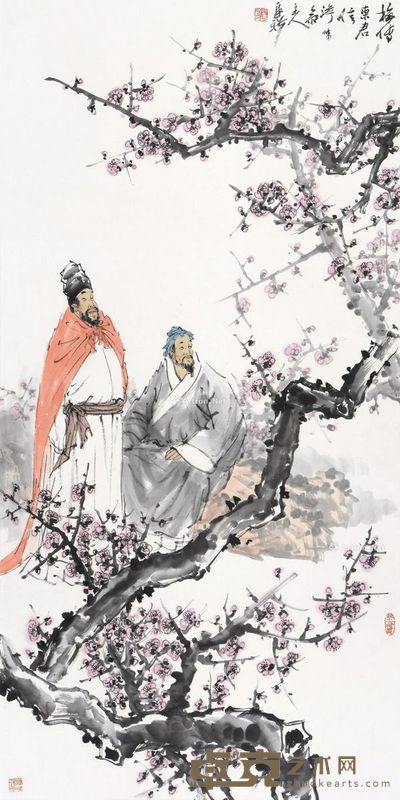苗再新 高士赏梅 138×68cm
