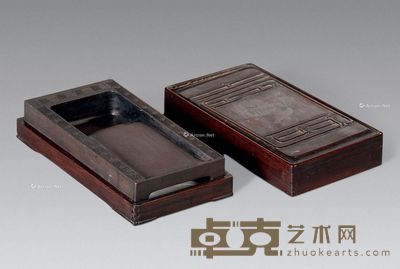 清 紫端刻回纹装饰长方抄手砚 长20cm；宽10cm；高3cm