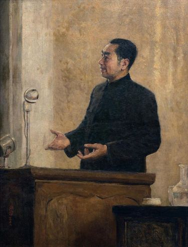 靳尚谊 1956年作 和平的讲坛上 布面油画
