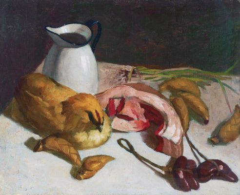 杨立光 1930年代末40年代初 有鸡的静物 布面 油画