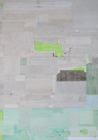 梁铨 2009-2011年作 星的空间之五 色、墨、宣纸拼贴于亚麻布