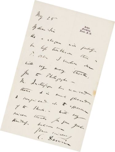 达尔文  致苏格兰亨利博物馆馆长威廉·亨利亲笔信函