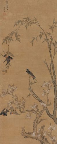 凌必正 杏花柳燕图