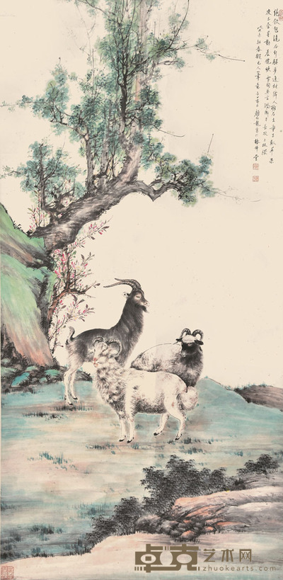 颜伯龙 三羊开泰 136×67cm 约8.2平尺