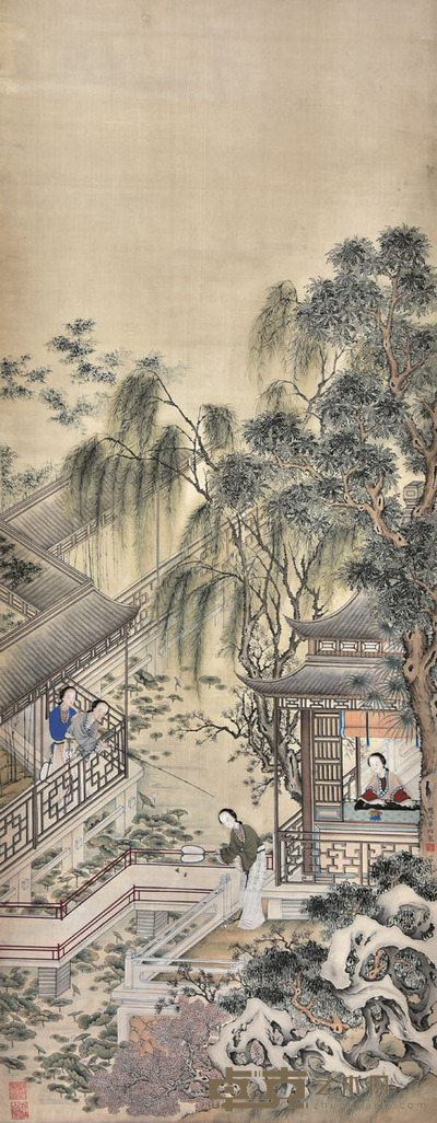黄均 荷庭消夏图 134×52cm 约6.3平尺