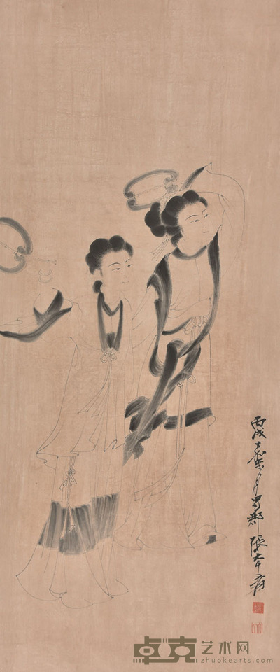 张大千 仕女 96×40cm 约3.5平尺