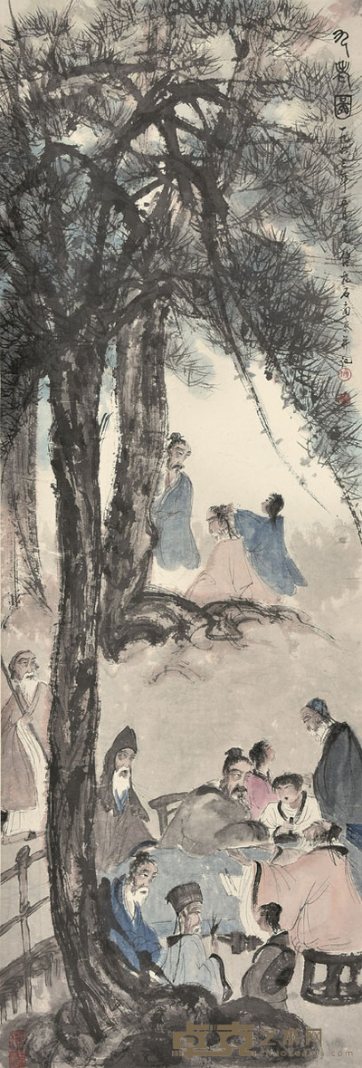 傅抱石 九老图 131×44cm 约5.2平尺