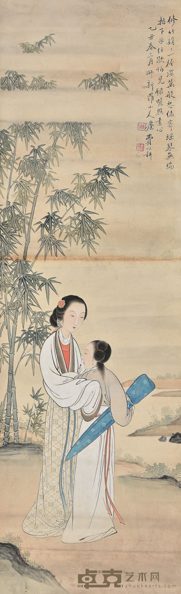 费以耕 竹荫仕女 112×34cm 约3.4平尺