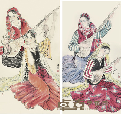 叶华 新疆人物 139×69cm×2 约8.6平尺(每幅)