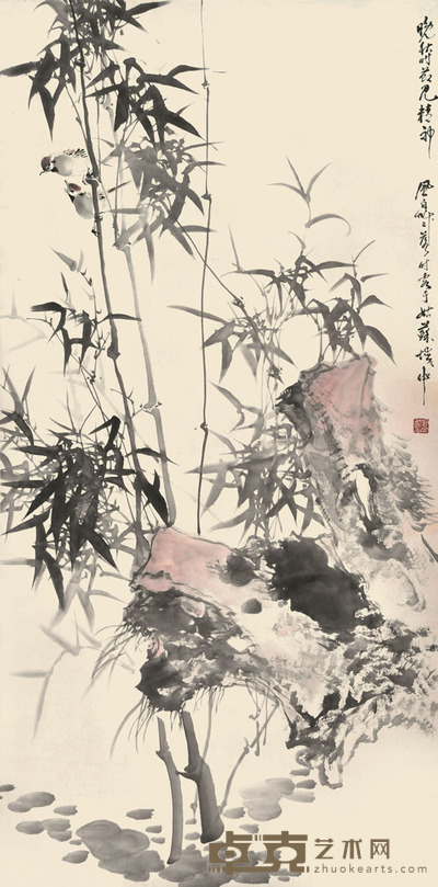 蒋凤白 竹雀图 136×68cm 约8.3平尺
