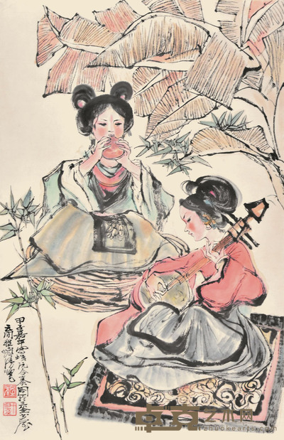 程十发 人物 61×39cm 约2.1平尺