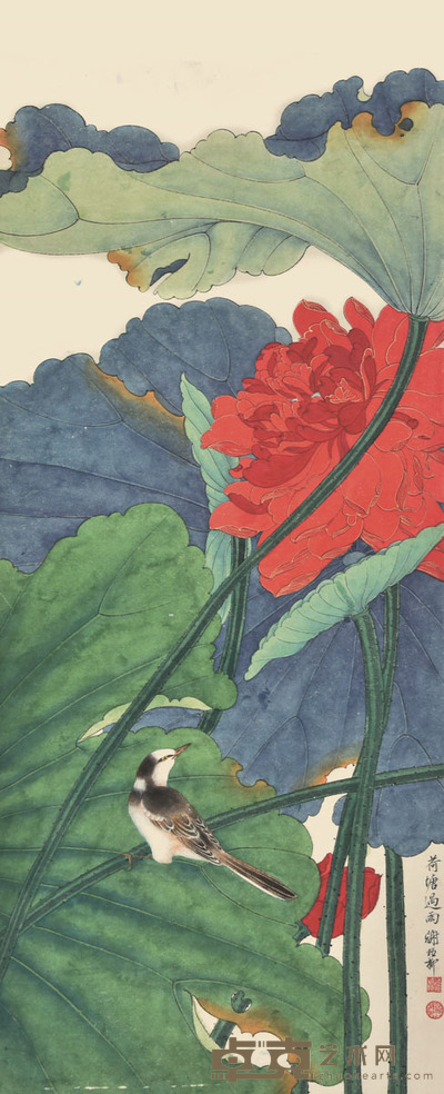 谢稚柳 荷塘过雨 87×36cm 约2.8平尺