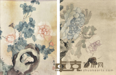居廉 花蝶 31×24cm×2 约0.7平尺(每幅)