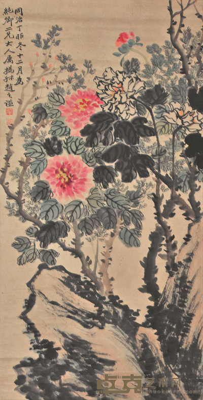赵之谦 牡丹 135×66cm 约8.0平尺