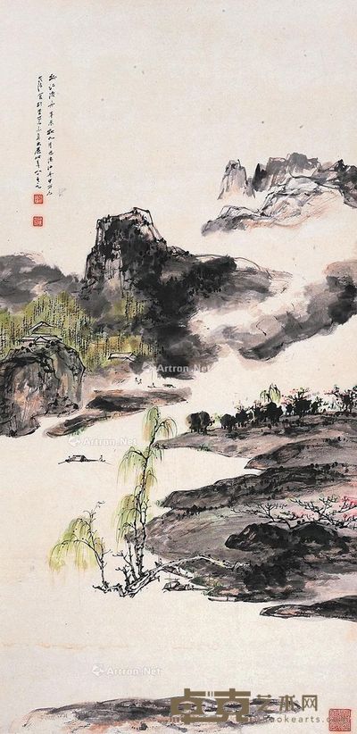 晏济元 柳江渔舟 66×133cm