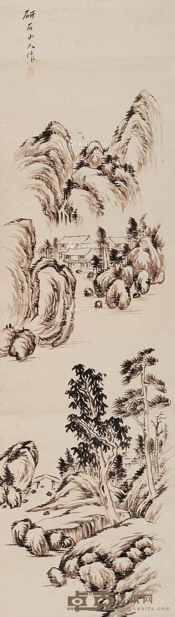 研石山人 山水 32.5×110cm