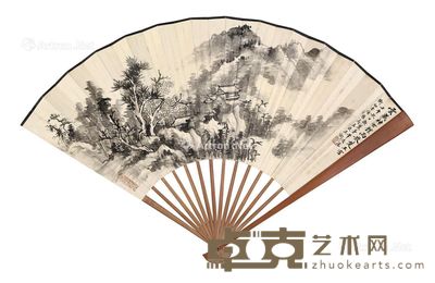 吴孟欧 吴子深 山馆烟雨 王士祯《叙州锁江亭晚眺》 19.5×54.5cm