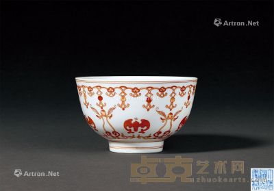 清道光 矾红彩福寿纹碗 直径12.3cm
