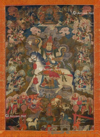 清乾隆（18世纪） 骏马财神唐卡 画心高49×宽34.8cm