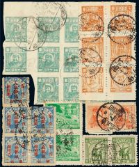 ○1949年解放区邮票盖销票一组七十一枚