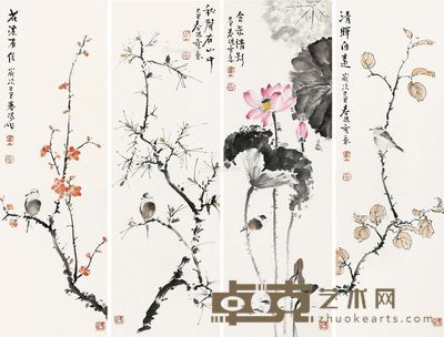 霍春阳 花鸟 95×30cm×4