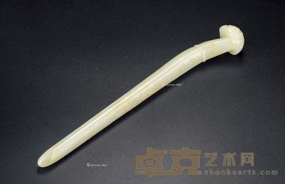 明 白玉子冈款簪子 长16cm