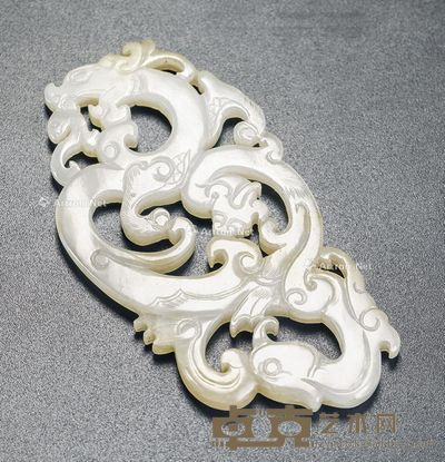 清 白玉龙凤珮 长8.5cm；宽4.5cm；厚0.6cm