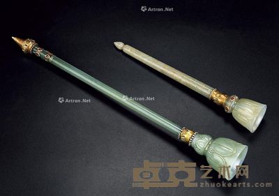 清 痕都斯坦浮尘杆 (一对) 长24.5cm,15.6cm