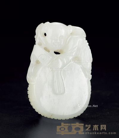 清 白玉童子击鼓 长4.9cm;宽3.3cm;厚1.3cm