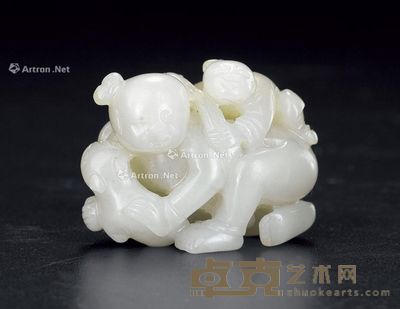清 白玉童子戏兽 长4.1cm;宽2.3cm;高3.2cm
