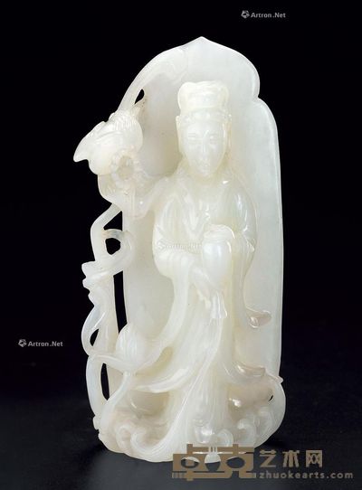 晚清 白玉莲座观音立像 高9.9cm;宽4.7cm;厚2.4cm