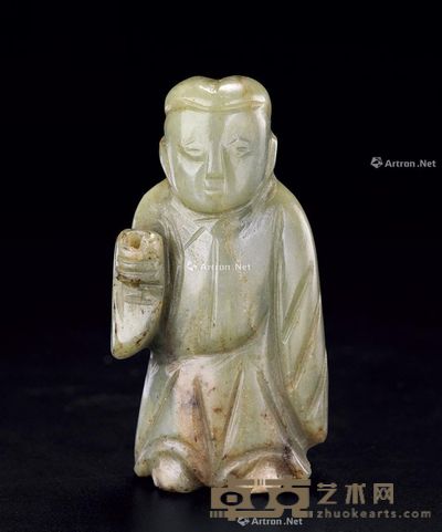 辽金 青玉立人 高6.6cm;宽3.4cm;厚2.5cm