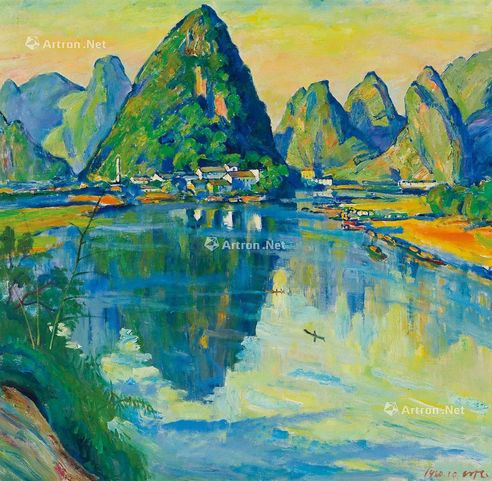 陈均德  1980年作 桂林山水图 油彩 画布