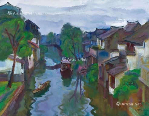 陈均德  2002年作 江南沙溪水镇 油彩 画布