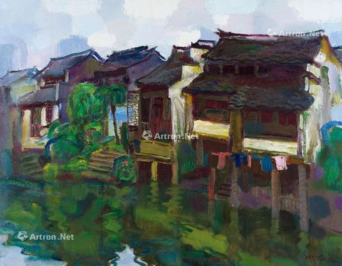陈均德  2002年作 江苏水乡 油彩 画布