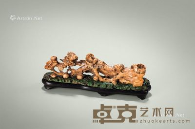 清康熙 虬角雕喜鹊登梅笔架 长11.5cm