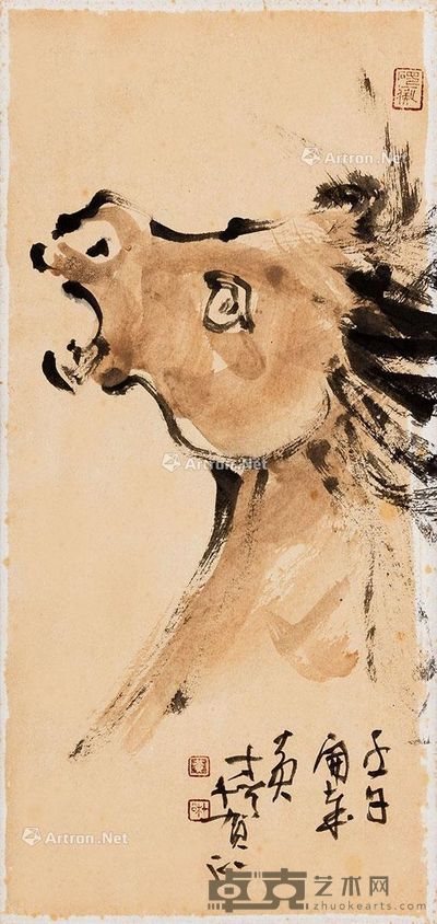 黄财松 2002年作 马 彩墨纸本 34×16cm