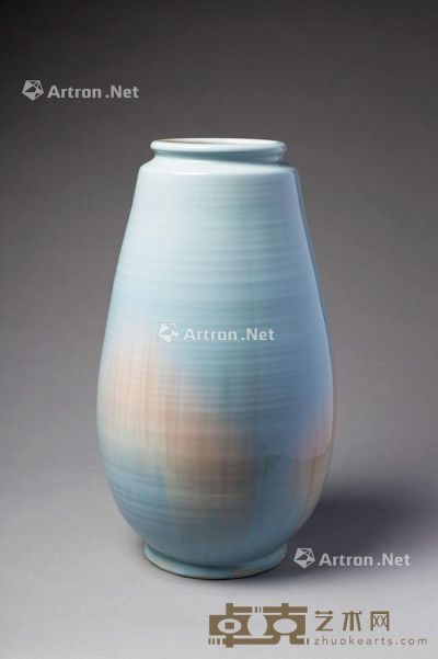 谢长融 蓝粉交彩釉瓶 陶瓷 42cm