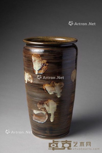 谢长融 弦纹宽口瓶 陶瓷 38cm