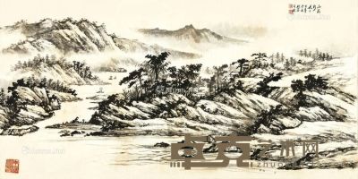 魏经龙 丁巳年 1977年作 山高水长 镜片 水墨纸本 58.6×117.7cm