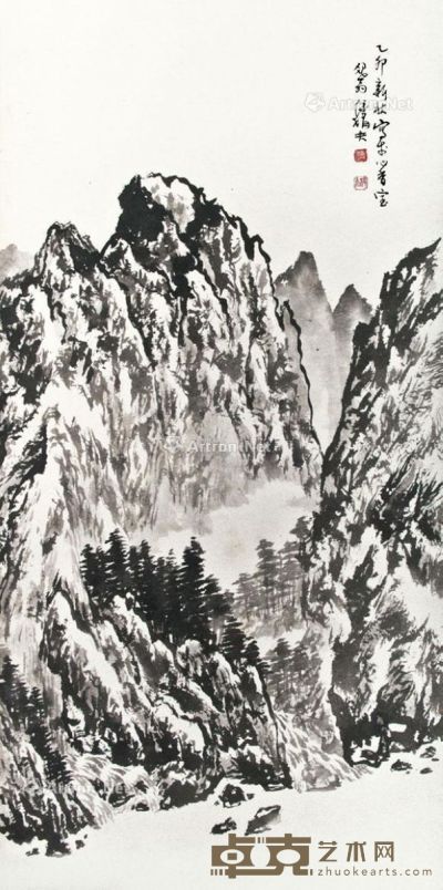傅狷夫 乙卯年 1975年作 墨色山水 立轴 水墨纸本 89.9×45.2cm