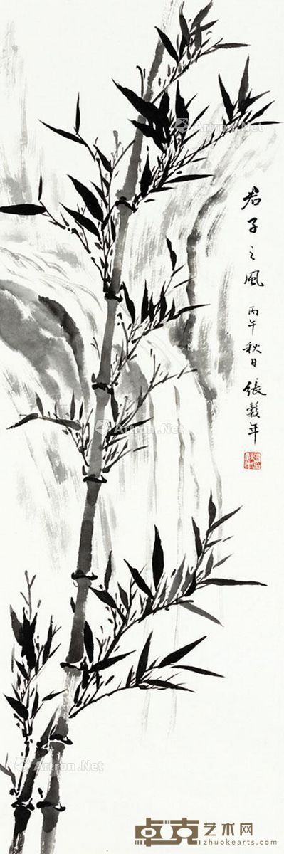 张谷年 丙午年 1966年作 君子之风 立轴 水墨纸本 97×32cm