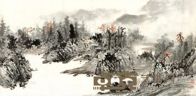 吴学让 烟江轻舟 镜片 设色纸本 33.2×67.6cm