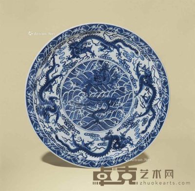 YONGZHENG SIX-CHARACTER MARK WITHIN DOUBLE CIRCLES AND OF THE PE A LARGE BLUE AND WHITE‘NINE DRAGON’ 直径61.7cm