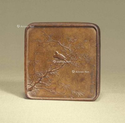 18TH-19TH CENTURY A BROWN-GLAZED‘PAINTING AND POEM’ WEIGHT