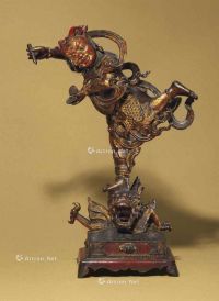 17TH CENTURY A GILT-LACQUERED BRONZE FIGURE OF KUI XING