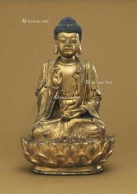 LONGQING PERIOD，DATED BY INSCRIPTION TO 1571 A GILT-BRONZE FIGURE OF BUDDHA